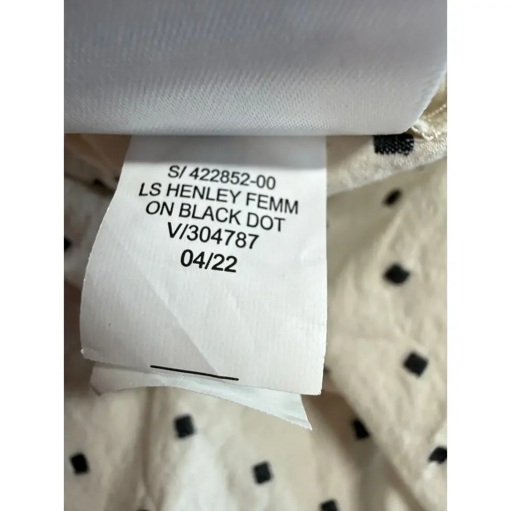 Old Navy Puff Sleeve Black Clip Dot Henley Blouse Size XXL Cream 100% Cotton